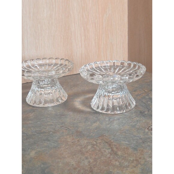 2 Vintage PARTYLITE Clear Glass Candle Holders For Taper Or Votive Peg Cup - Picture 4 of 7